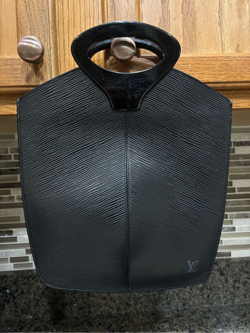 VINTAGE Louis Vuitton Black Epi Leather Tote Bag with Lucite Handle